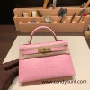 Hermes kelly20 Matte Mini Kelly Alligateor crocodile 80 /Pearl Grey Gold Hardware Full Handmade kellymini-108