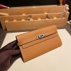 Hermès Kelly Wallet Long Veau Epson 37/Gold Gold Silver Hardware wallet-004 Fully Hand-Stitched