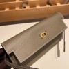 Hermès Kelly Wallet Long Veau Epson 18/Étoupe Grey (Étoupe) Etoupe Gold Hardware wallet-005 Fully Hand-Stitched