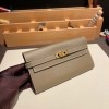 Hermès Kelly Wallet Long Veau Epson 18/Étoupe Grey (Étoupe) Etoupe Gold Hardware wallet-005 Fully Hand-Stitched